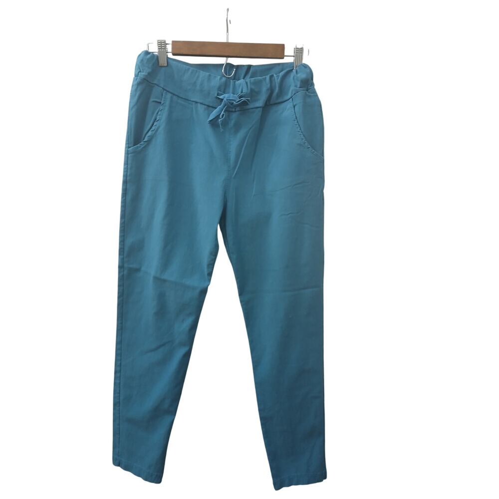 Bella Amore Teal Made in Italy Crop Pants Drawstring Pockets sz S